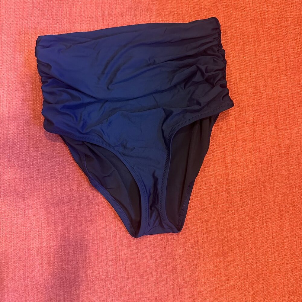 JCrew NWOT navy blue high waisted ruched bikini bottoms Size Small